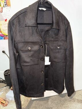 Men's Black Suede Button-Up Jacket
